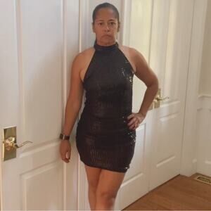 Black Halter Sequin Minidress Size M